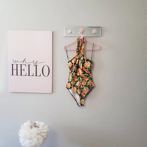 NWOT Zara multicolour floral print crossover, twist halter plunge neck bodysuit - Picture 7 of 10